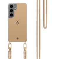 Samsung Galaxy S24 Plus hoesje met beige koord - Hart bruin
