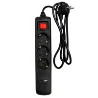 Benson Stekkerdoos 3-voudig - 2x usb - schakelaar - geaard - zwart - 150 cm