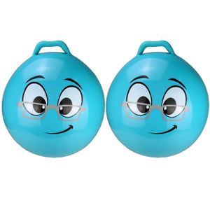 2x stuks skippybal smiley voor kinderen blauw 55 cm