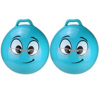 2x stuks skippybal smiley voor kinderen blauw 55 cm - thumbnail