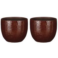 Plantenpot/bloempot Carrie - 2x stuks - terracotta - kastanje bruin - flakes patroon - D14/H12 cm