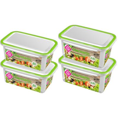 4x Voorraad/vershoudbakjes 2 en 2,5 liter transparant/groen