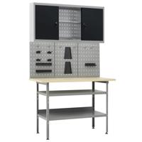 Werkbank met drie wandpanelen en een kast