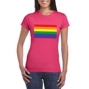 T-shirt met Regenboog vlag roze dames