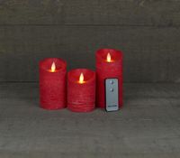 Batterijverlichting 3 kaarzen wax rustiek met bewegende vlam rood - Anna's Collection
