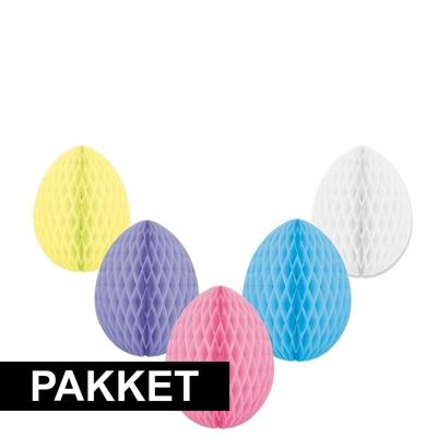 Decoratie paaseieren pakket - 5x stuks - pastelkleuren - Papier - 10 cm - versiering Pasen