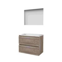 Basic-Line Ultimate 46 Badkamermeubelset - 80 x 46 cm - Greeploos - 2 Lades - Acryl Wastafel - 1 Kraangat - Spiegel met Indirecte LED Verlichting - Scotch Oak