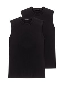 Schiesser - 2p Shirt 0/0 - American - zwart, Maat:S