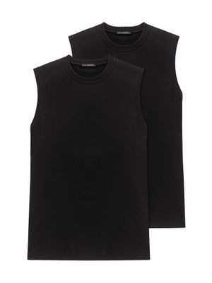 Schiesser - 2p Shirt 0/0 - American - zwart, Maat:S