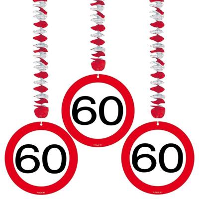 Folat 60 jaar verjaardag versiering - 6x stuks - rotorspiralen - verkeersbord thema
