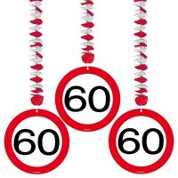Folat 60 jaar verjaardag versiering - 6x stuks - rotorspiralen - verkeersbord thema