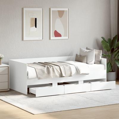 Slaapbank met lades zonder matras 100x200 cm wit