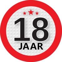 18 jaar leeftijd sticker - rond - Dia 9 cm - 18 jaar verjaardag - jubileum - leeftijd versiering