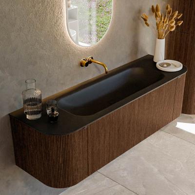 Badmeubel Mondiaz Kurve | 150 cm | Meubelkleur Walnut | Wastafelkleur Urban | Midden spoelbak | Zonder kraangaten
