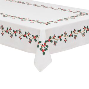 Tafelkleed kerst thema - wit met hulst - polyester - 240 x 140 cm