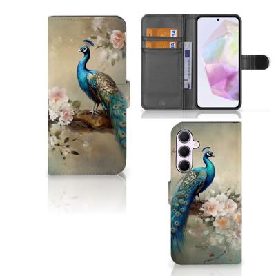 Telefoonhoesje | Met pasjeshouder | voor Samsung Galaxy A35 Vintage Pauwen