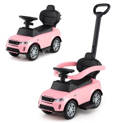 3-In-1 Duwauto voor Peuters Speelgoed om op te Rijden met Afneembare Handgreep en Veiligheidsbarrière Schuifauto met Claxon Roze