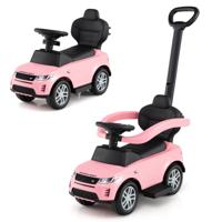 3-In-1 Duwauto voor Peuters Speelgoed om op te Rijden met Afneembare Handgreep en Veiligheidsbarrière Schuifauto met Claxon Roze