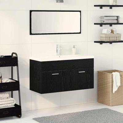 Badkamermeubelset 3 pcs Zwart Eiken 90 x 38.5 x 46 cm