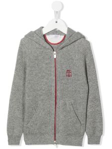 Brunello Cucinelli Kids cardigan à logo brodé - Gris