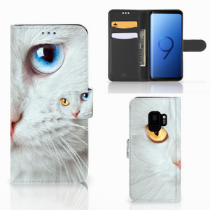 Samsung Galaxy S9 Telefoonhoesje met Pasjes Witte Kat