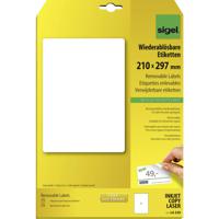 Sigel LA230 Universele etiketten 210 x 297 mm Papier Wit 25 stuk(s) Weer verwijderbaar Inkjet, Laser (zwart/wit), Laser (kleur), Kopiëren (zwart/wit), Kopiëren