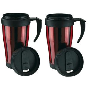 2x Thermosbekers/warmhoudbekers rood/zwart 400 ml