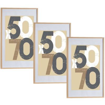 3x stuks houten fotolijst - bruin - 60 x 90 cm - fotolijstje - met passe-partout - decoratie