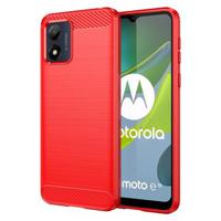 Motorola Moto E13 Geborsteld TPU Hoesje - Koolstofvezel - Rood - thumbnail