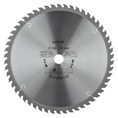 Wolfcraft HM Cirkelzaagblad | 54 td | Ø350 x 30 x 3,5mm | 1 stuk - 6686000