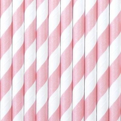 Gestreepte drinkrietjes van papier - roze/wit - 20x stuks - verjaardag drinkrietjes - 19 cm