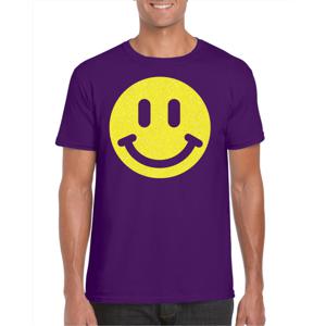 Verkleed T-shirt voor heren - smiley - paars - carnaval/foute party - feestkleding