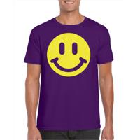 Verkleed T-shirt voor heren - smiley - paars - carnaval/foute party - feestkleding