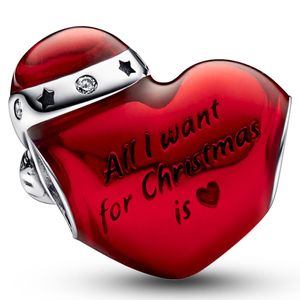 Pandora 792336C01 Bedel Metallic Red Christmas Heart zilver-emaille-zirconia rood-wit