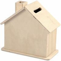 Beschilderbare hobby/knutsel spaarpot houten huisje 10 cm   - - thumbnail