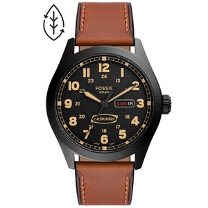 Fossil FS5978 Horloge Defender Solar staal-leder zilverkleurig-bruin-zwart 46 mm
