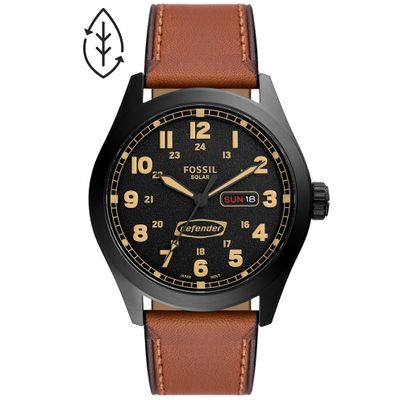 Fossil FS5978 Horloge Defender Solar staal-leder zilverkleurig-bruin-zwart 46 mm
