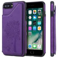 iPhone 7 Plus & 8 Plus Kat en boom patroon TPU + PU leren back cover Hoesje met foto frame en opbergruimte voor pinpassen (paars)