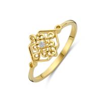 14k Geelgouden Ring met Sprankelende Zirkonia - Tijdloze Luxe en Glans