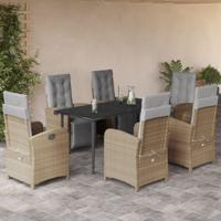 7-delige Tuinset met kussens poly rattan beige