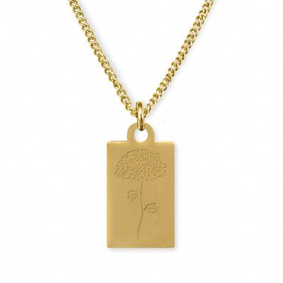 Gegraveerde geboortebloem ketting OUD DESIGN - Stainless steel - Goud - Rechthoek - November - chrysant