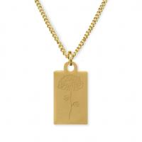 Gegraveerde geboortebloem ketting OUD DESIGN - Stainless steel - Goud - Rechthoek - November - chrysant