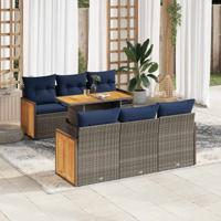 7-delige Loungeset met kussens poly rattan acacia grijs