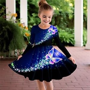 Meisjes 3D Vlinder Jurk Lange mouw 3D-afdrukken Herfst Winter Sport Outdoor Dagelijks Feestdagen leuke Style Casual Mooi Kinderen 3-12 jaar Casual jurk A lijn jurk Boven de knie Polyester Normale Lightinthebox