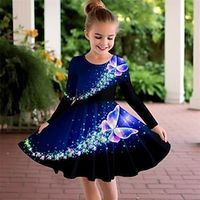 Meisjes 3D Vlinder Jurk Lange mouw 3D-afdrukken Herfst Winter Sport Outdoor Dagelijks Feestdagen leuke Style Casual Mooi Kinderen 3-12 jaar Casual jurk A lijn jurk Boven de knie Polyester Normale Lightinthebox - thumbnail