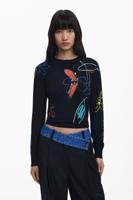 Fijne trui met bloemenpatroon - BLACK - L