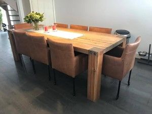 Set van 8 leren kuip eetkamerstoelen - met wieltjes - bruin leer - Echt leer, Modern, ontdek de vele Leersoorten en Kleuren bij ShopX