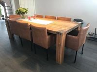 Set van 8 leren kuip eetkamerstoelen - met wieltjes - bruin leer - Echt leer, Modern, ontdek de vele Leersoorten en Kleuren bij ShopX