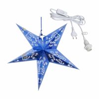 Kerstversiering blauwe kerststerren 60 cm inclusief lichtkabel - thumbnail