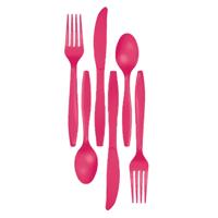 Creative Converting Kunststof bestek setje - 48x delig - roze - herbruikbaar